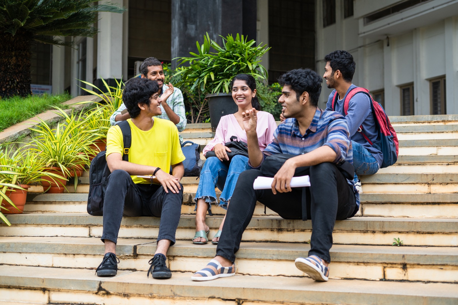 Students using digital learning resources on campus